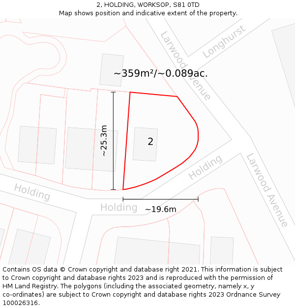 2, HOLDING, WORKSOP, S81 0TD: Plot and title map