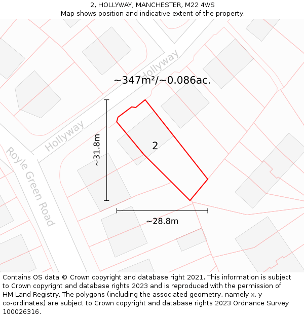 2, HOLLYWAY, MANCHESTER, M22 4WS: Plot and title map