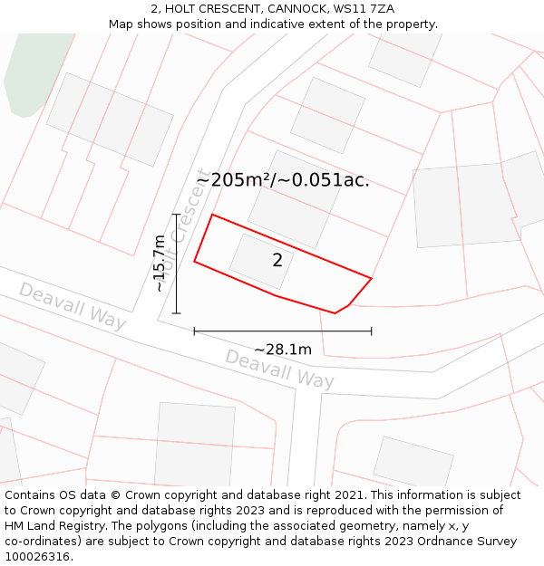 2, HOLT CRESCENT, CANNOCK, WS11 7ZA: Plot and title map