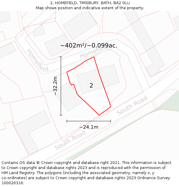 2, HOMEFIELD, TIMSBURY, BATH, BA2 0LU: Plot and title map