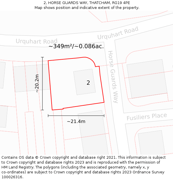 2, HORSE GUARDS WAY, THATCHAM, RG19 4PE: Plot and title map