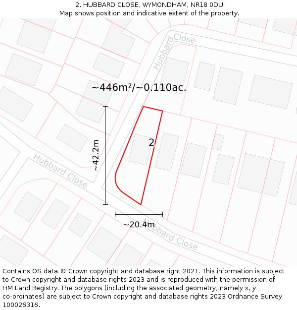 2, HUBBARD CLOSE, WYMONDHAM, NR18 0DU: Plot and title map