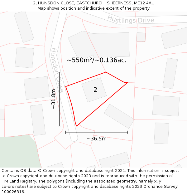 2, HUNSDON CLOSE, EASTCHURCH, SHEERNESS, ME12 4AU: Plot and title map