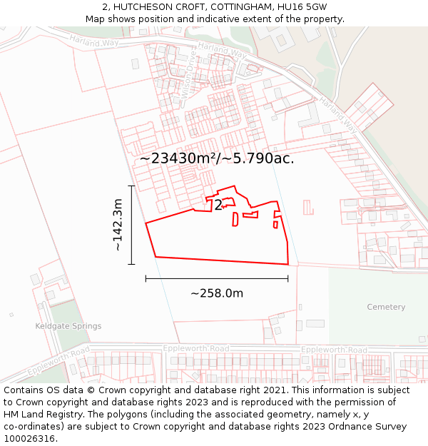 2, HUTCHESON CROFT, COTTINGHAM, HU16 5GW: Plot and title map