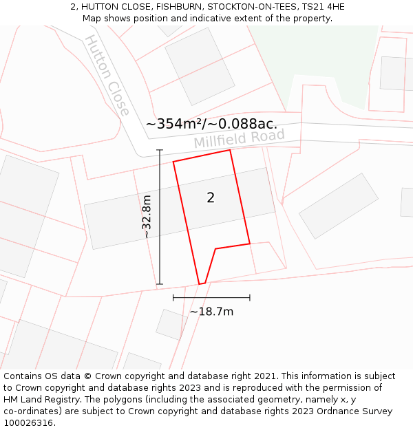 2, HUTTON CLOSE, FISHBURN, STOCKTON-ON-TEES, TS21 4HE: Plot and title map