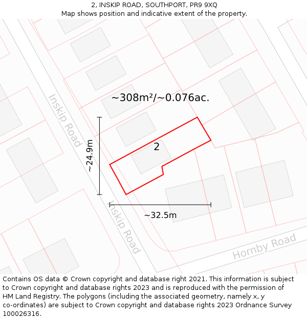 2, INSKIP ROAD, SOUTHPORT, PR9 9XQ: Plot and title map