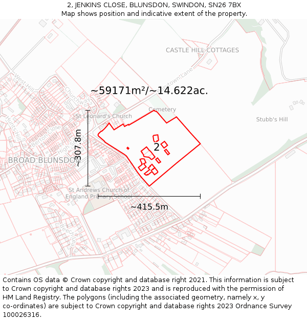 2, JENKINS CLOSE, BLUNSDON, SWINDON, SN26 7BX: Plot and title map