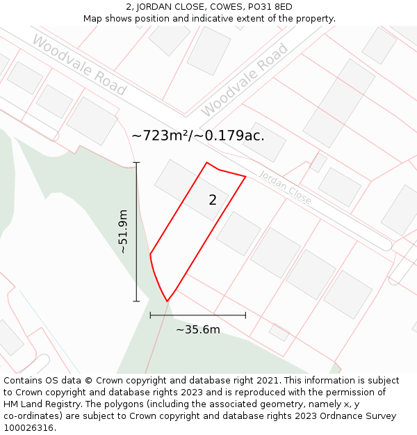 2, JORDAN CLOSE, COWES, PO31 8ED: Plot and title map