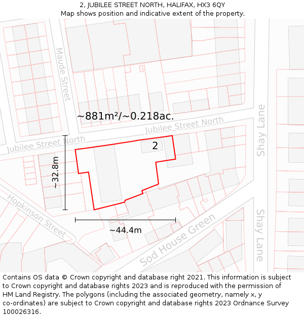 2, JUBILEE STREET NORTH, HALIFAX, HX3 6QY: Plot and title map