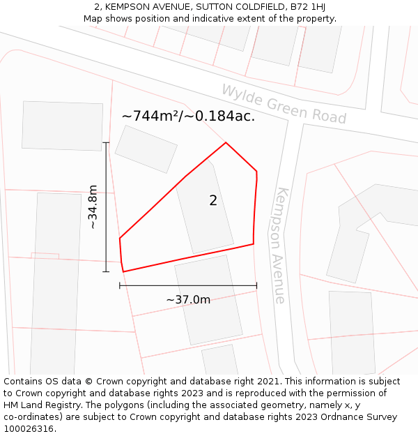 2, KEMPSON AVENUE, SUTTON COLDFIELD, B72 1HJ: Plot and title map