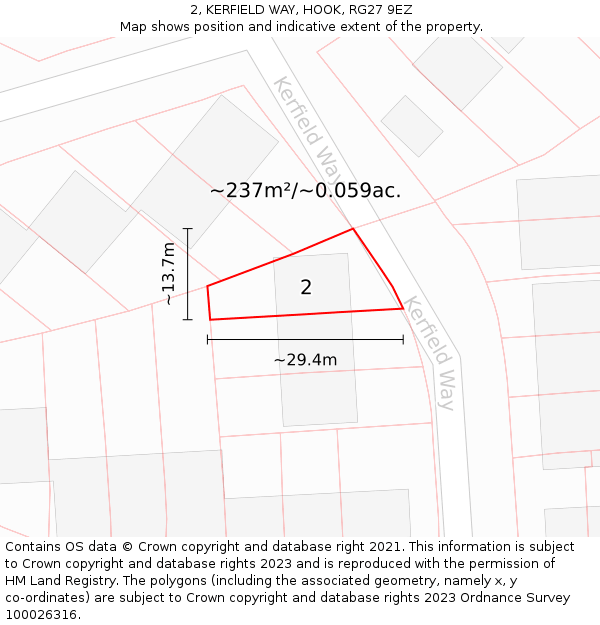 2, KERFIELD WAY, HOOK, RG27 9EZ: Plot and title map