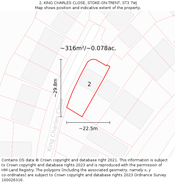 2, KING CHARLES CLOSE, STOKE-ON-TRENT, ST3 7WJ: Plot and title map