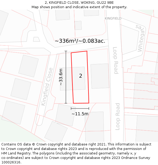 2, KINGFIELD CLOSE, WOKING, GU22 9BE: Plot and title map