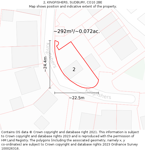2, KINGFISHERS, SUDBURY, CO10 2BE: Plot and title map