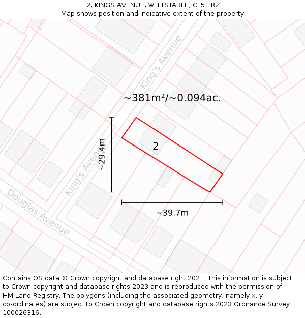 2, KINGS AVENUE, WHITSTABLE, CT5 1RZ: Plot and title map