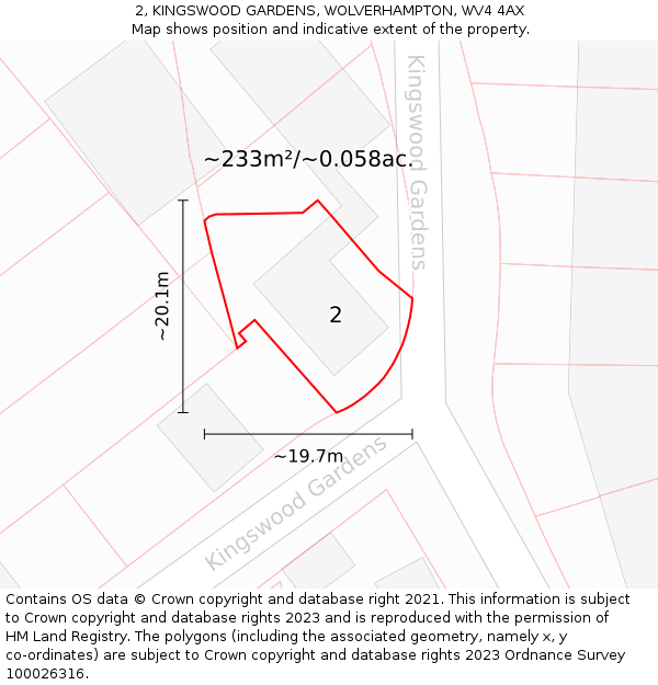 2, KINGSWOOD GARDENS, WOLVERHAMPTON, WV4 4AX: Plot and title map