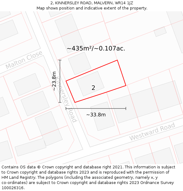 2, KINNERSLEY ROAD, MALVERN, WR14 1JZ: Plot and title map