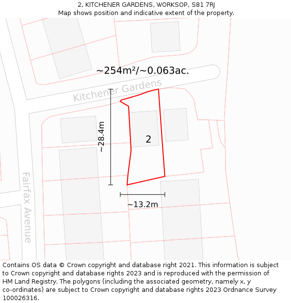 2, KITCHENER GARDENS, WORKSOP, S81 7RJ: Plot and title map