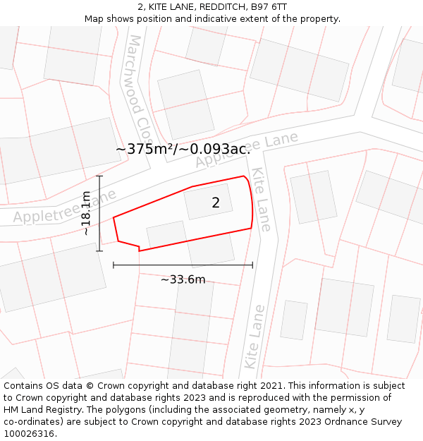 2, KITE LANE, REDDITCH, B97 6TT: Plot and title map