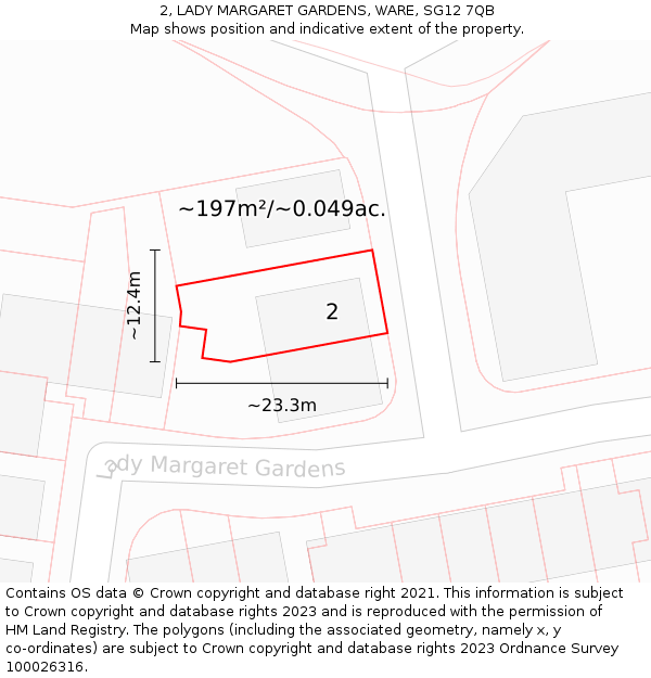 2, LADY MARGARET GARDENS, WARE, SG12 7QB: Plot and title map