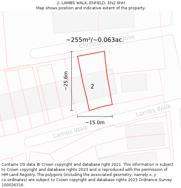 2, LAMBS WALK, ENFIELD, EN2 6NH: Plot and title map