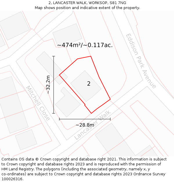 2, LANCASTER WALK, WORKSOP, S81 7NG: Plot and title map