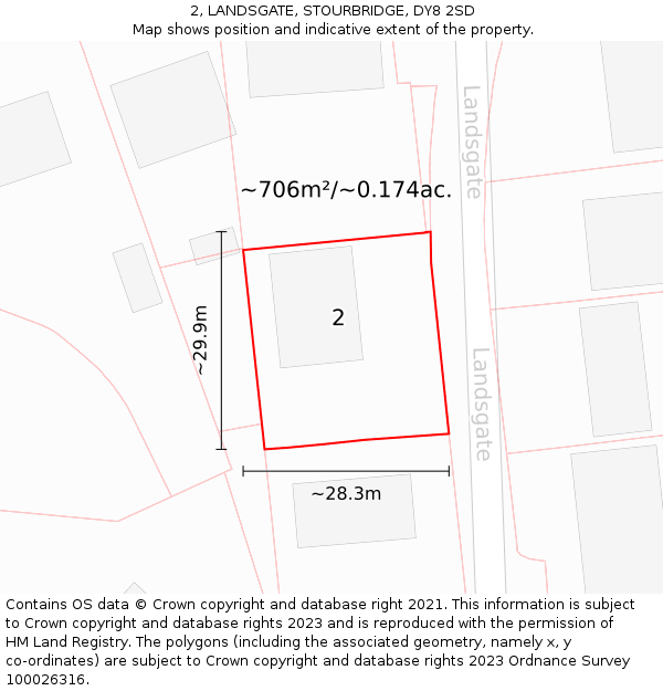 2, LANDSGATE, STOURBRIDGE, DY8 2SD: Plot and title map
