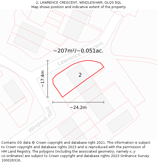 2, LAWRENCE CRESCENT, WINDLESHAM, GU20 6QL: Plot and title map