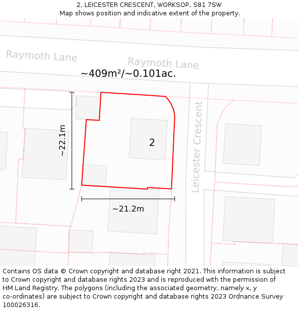 2, LEICESTER CRESCENT, WORKSOP, S81 7SW: Plot and title map