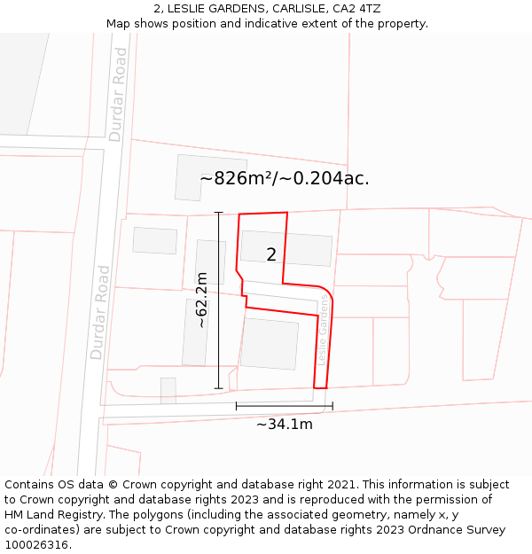 2, LESLIE GARDENS, CARLISLE, CA2 4TZ: Plot and title map