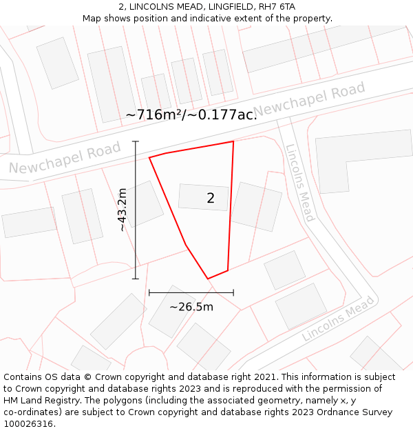 2, LINCOLNS MEAD, LINGFIELD, RH7 6TA: Plot and title map