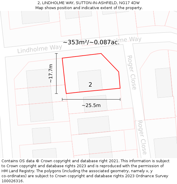 2, LINDHOLME WAY, SUTTON-IN-ASHFIELD, NG17 4DW: Plot and title map