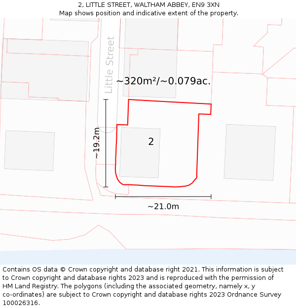 2, LITTLE STREET, WALTHAM ABBEY, EN9 3XN: Plot and title map
