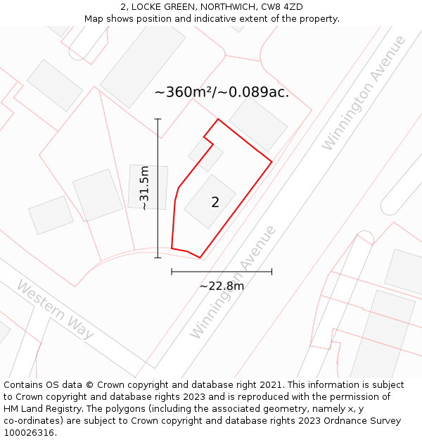 2, LOCKE GREEN, NORTHWICH, CW8 4ZD: Plot and title map