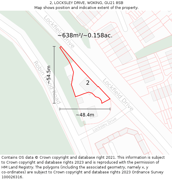 2, LOCKSLEY DRIVE, WOKING, GU21 8SB: Plot and title map