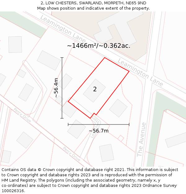 2, LOW CHESTERS, SWARLAND, MORPETH, NE65 9ND: Plot and title map