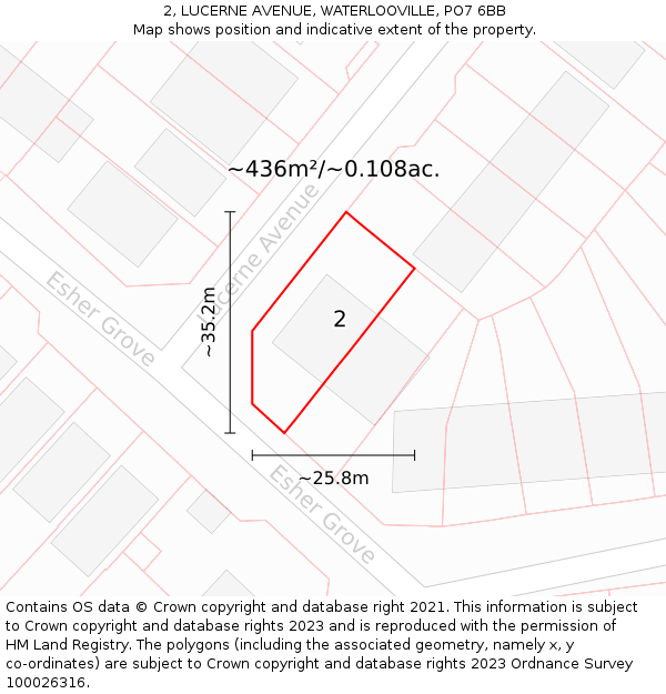 2, LUCERNE AVENUE, WATERLOOVILLE, PO7 6BB: Plot and title map