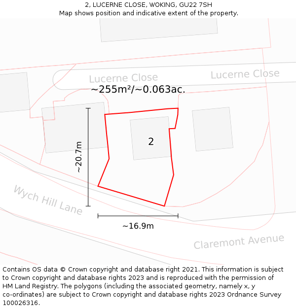 2, LUCERNE CLOSE, WOKING, GU22 7SH: Plot and title map