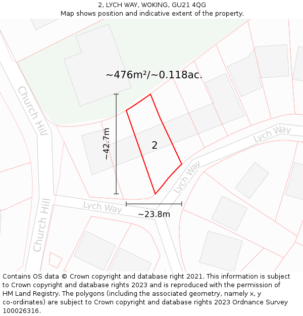 2, LYCH WAY, WOKING, GU21 4QG: Plot and title map