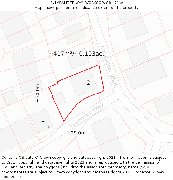 2, LYSANDER WAY, WORKSOP, S81 7NW: Plot and title map
