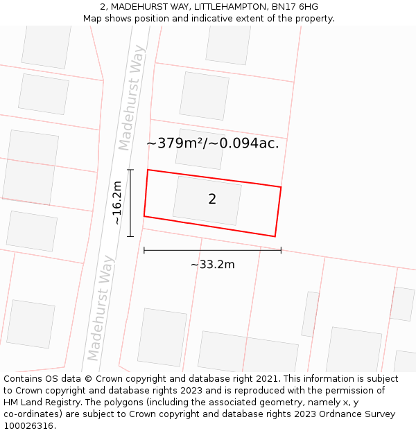 2, MADEHURST WAY, LITTLEHAMPTON, BN17 6HG: Plot and title map
