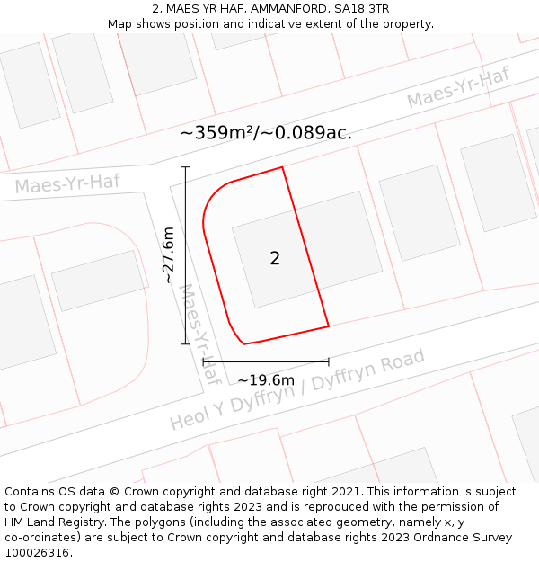 2, MAES YR HAF, AMMANFORD, SA18 3TR: Plot and title map