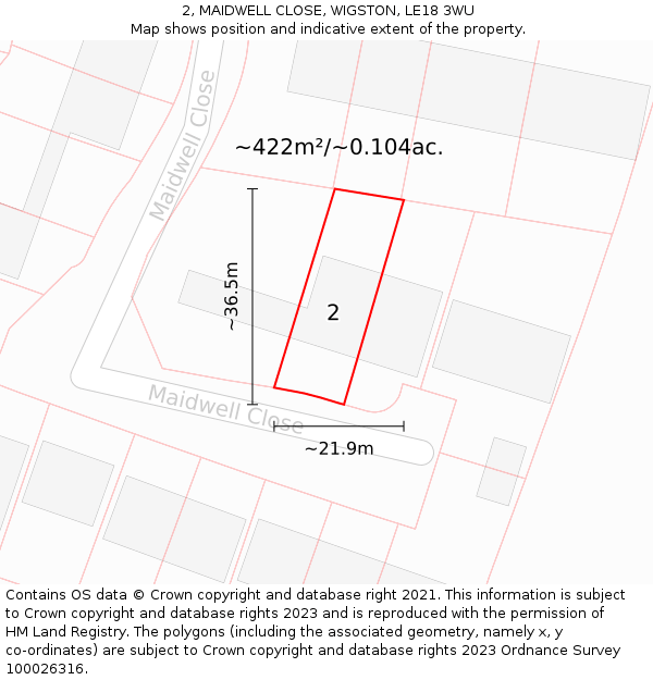 2, MAIDWELL CLOSE, WIGSTON, LE18 3WU: Plot and title map