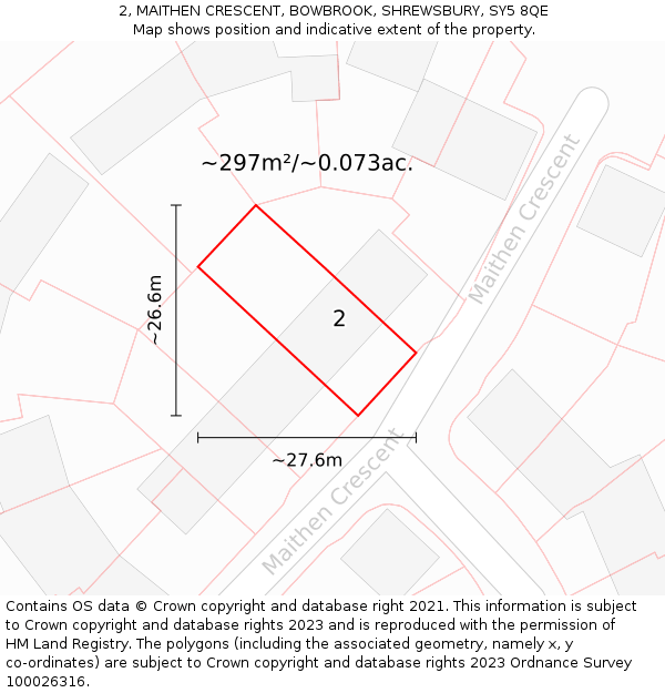 2, MAITHEN CRESCENT, BOWBROOK, SHREWSBURY, SY5 8QE: Plot and title map