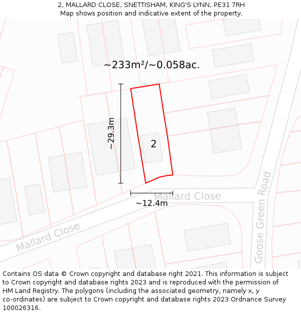 2, MALLARD CLOSE, SNETTISHAM, KING'S LYNN, PE31 7RH: Plot and title map