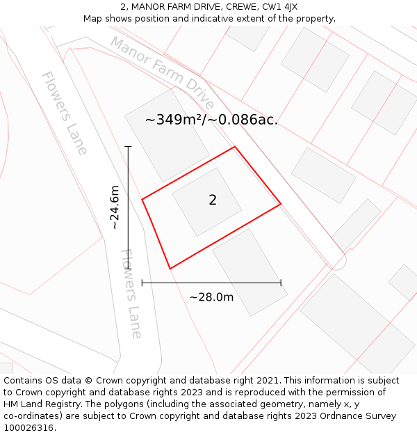 2, MANOR FARM DRIVE, CREWE, CW1 4JX: Plot and title map