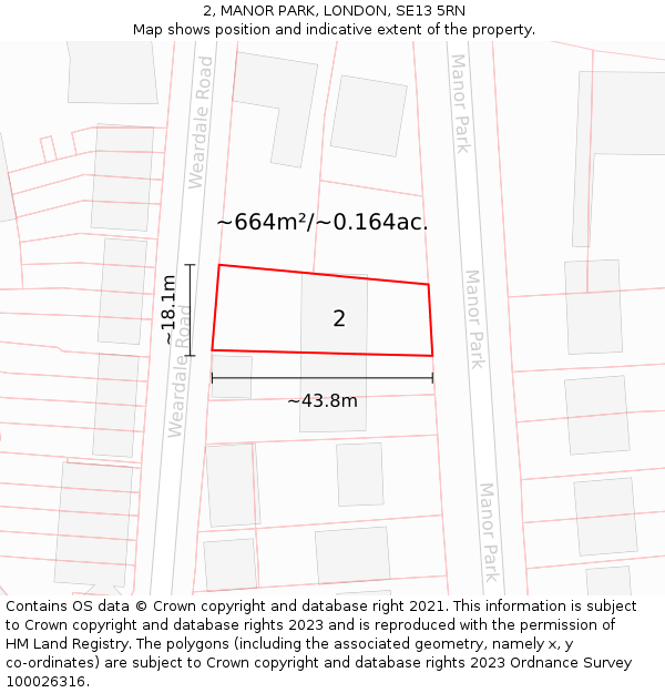 2, MANOR PARK, LONDON, SE13 5RN: Plot and title map