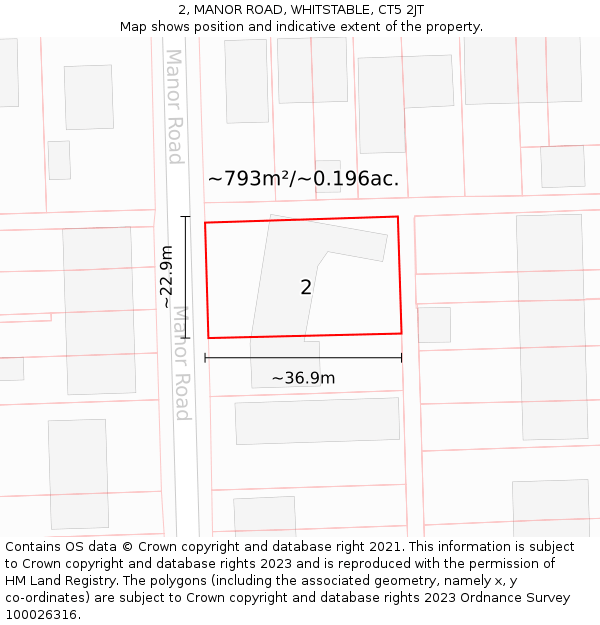 2, MANOR ROAD, WHITSTABLE, CT5 2JT: Plot and title map