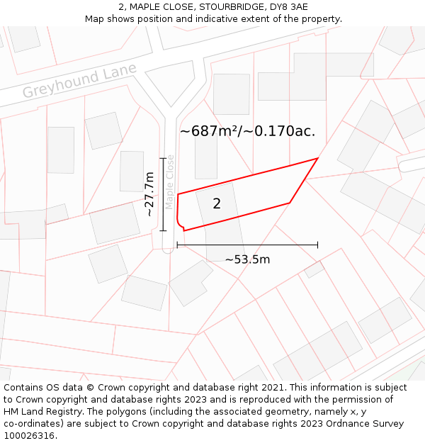 2, MAPLE CLOSE, STOURBRIDGE, DY8 3AE: Plot and title map