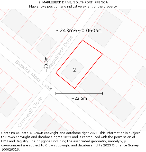 2, MAPLEBECK DRIVE, SOUTHPORT, PR8 5QA: Plot and title map